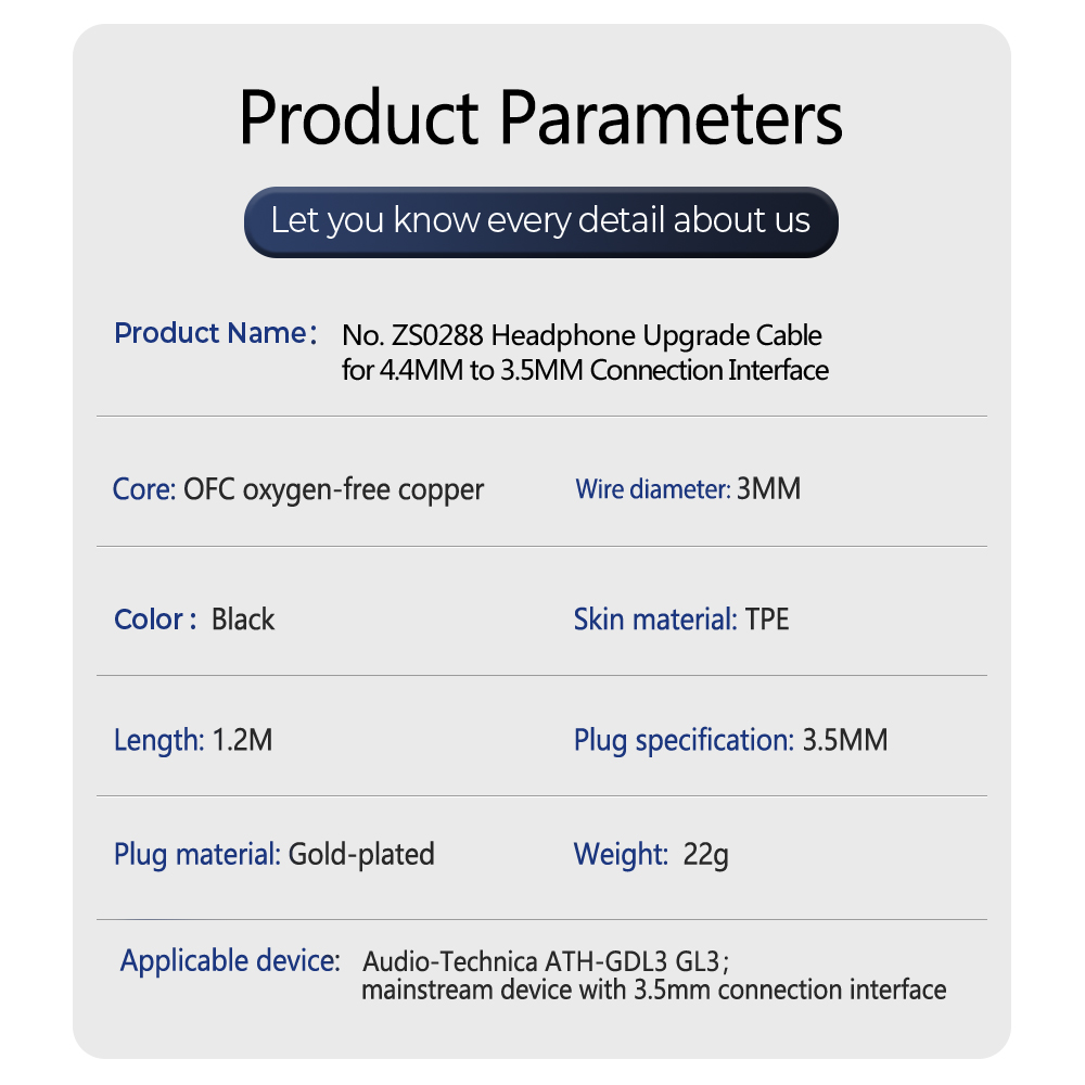 Kabel audio z wtykiem 4.4MM na gniazdo 3.5MM męnarty, techniczny kabel robić słuchawek, zamiennik kabla robić słuchawek audio-Technica ATH-GDL3 GL3