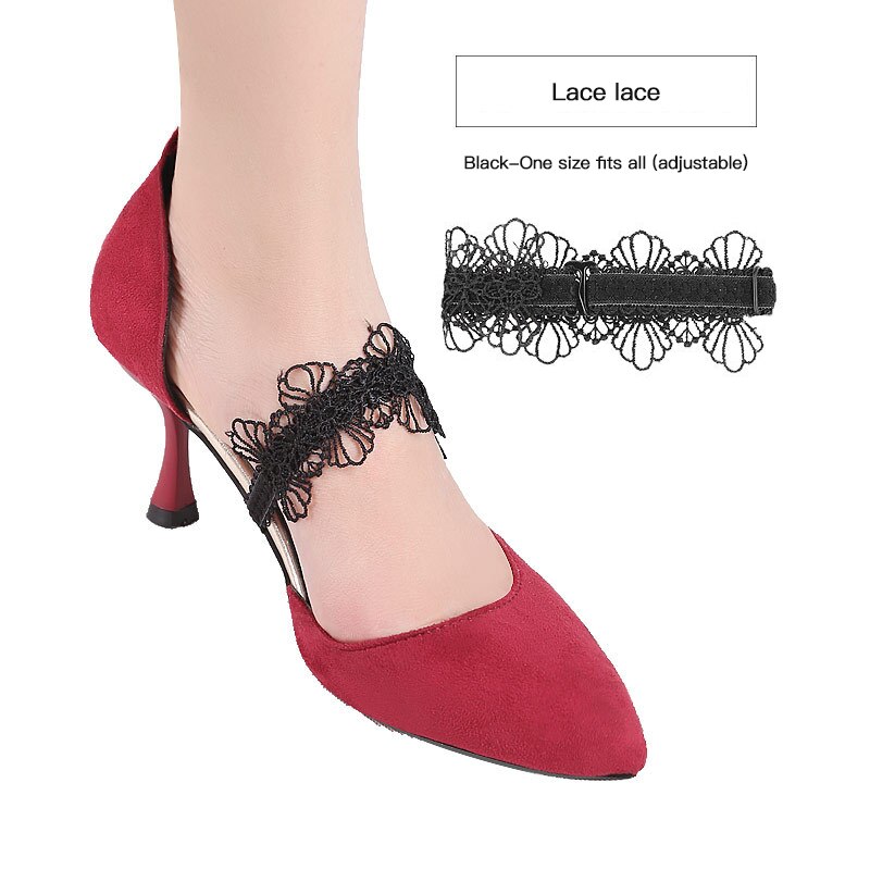 1 Paar Hoge Hakken Schoenen Anti-Druppels Hak Bandjes Non Slip Zwart Kant Elastische Band: 05Lace