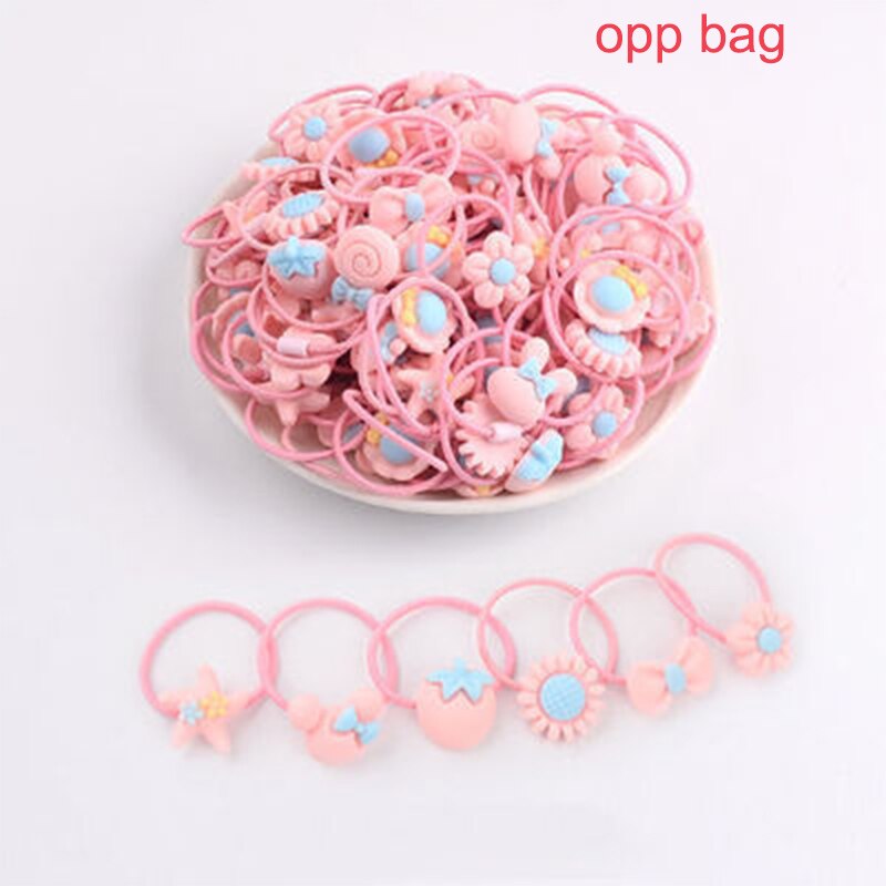 20 teile/los Mädchen Kawaii Elastische Haar Bands Headwear Scrunchies Gummibänder Stirnbänder Haar Zubehör Neue Geboren Baby Haar Band: plastic bag pink