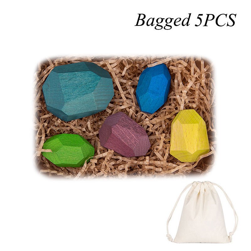 Kinderen Houten Kleurrijke Steen Jenga Bouwsteen Educatief Speelgoed Nordic Stijl Regenboog Stapelen Spel Houten Speelgoed: M-Bagged 5pcs
