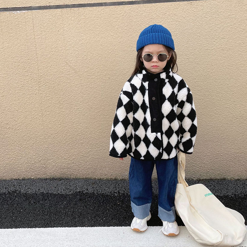 Winter Herfst Meisjes Warme Jas Baby Faux Fur Jas Kinderen Uitloper Kinderen Streetwear Mode Geometrische Zwart Wit 1 Tot 6 jr