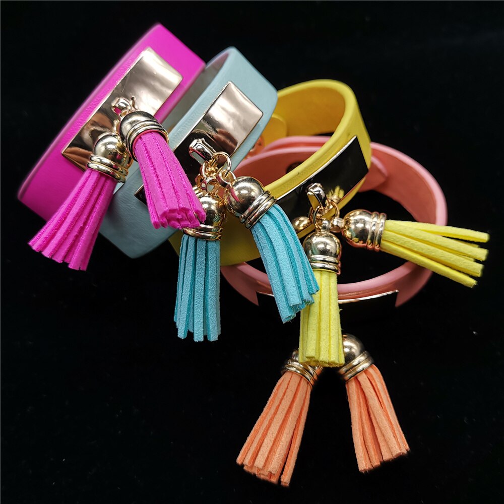 Kwastje Geel Zwart Neon Armbanden Mode Armbanden Charme Pu Lederen Armbanden Vrouwen Mode Armband Vrouwelijke Vrouwen Sieraden