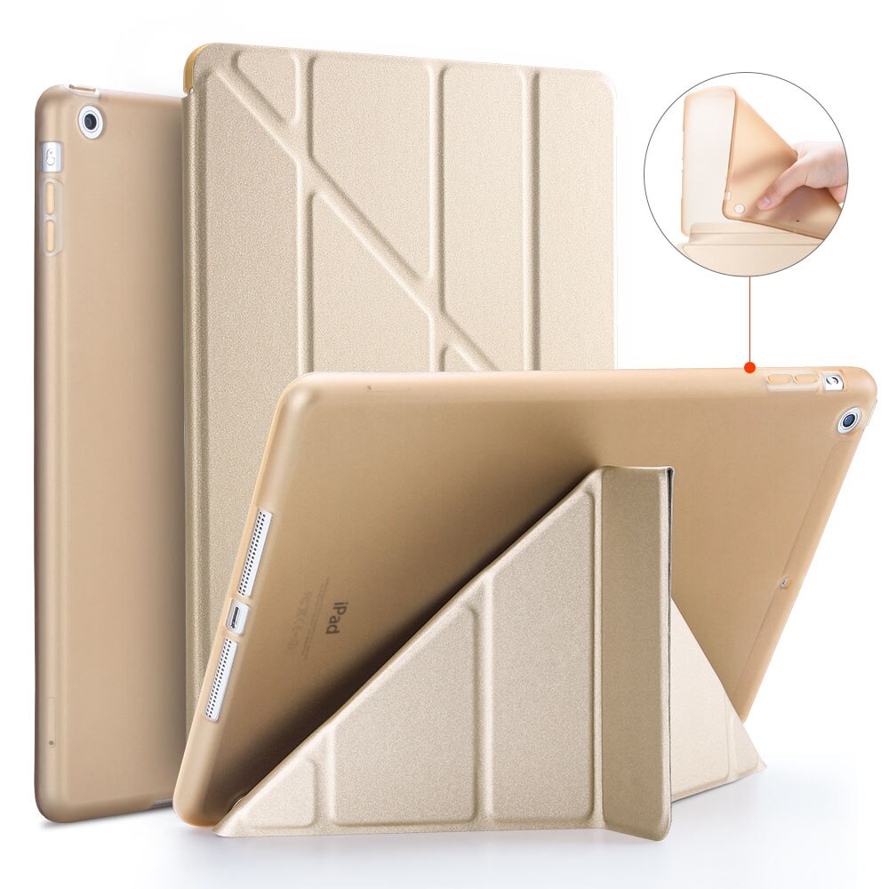 Etui do iPada powietrza, etui z klapką stań etui do iPada 5, PU skóra pełni etui do iPada A1474 A1475 A1476 smart cover dla ipad Air 1 przypadki: Gold