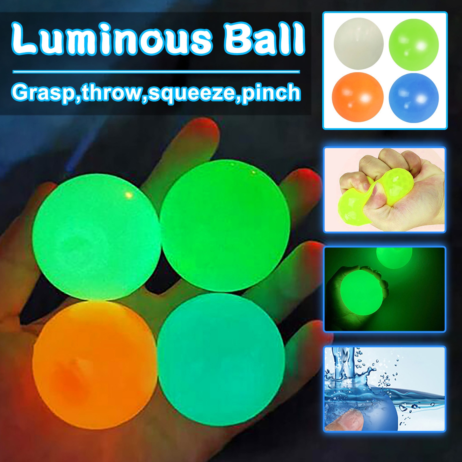 8pcs Stick Wall Balls Sticky Target Ball Fluorescent Ceiling Ball Anti-stress Decompression Toy Catch Throw Ball Kids Toys