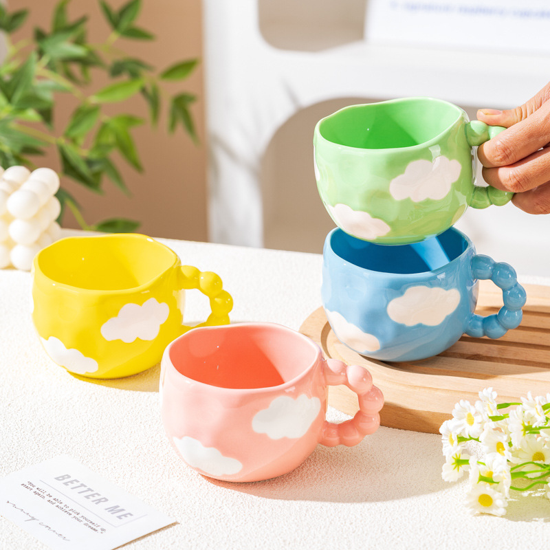 Urocze ceramiczne kubki z wzorem chmur i serc, filiżanki robić kawy, kubki robić herbaty mlecznej z kwiatami, naczynia robić napojów 250 ml, kuchnia