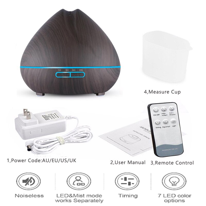 550ML Aroma Essential Oil Diffuser Ultrasonic Aromatherapy Air Humidifier With APP Remote Control Aroma Diffuser LED Lights