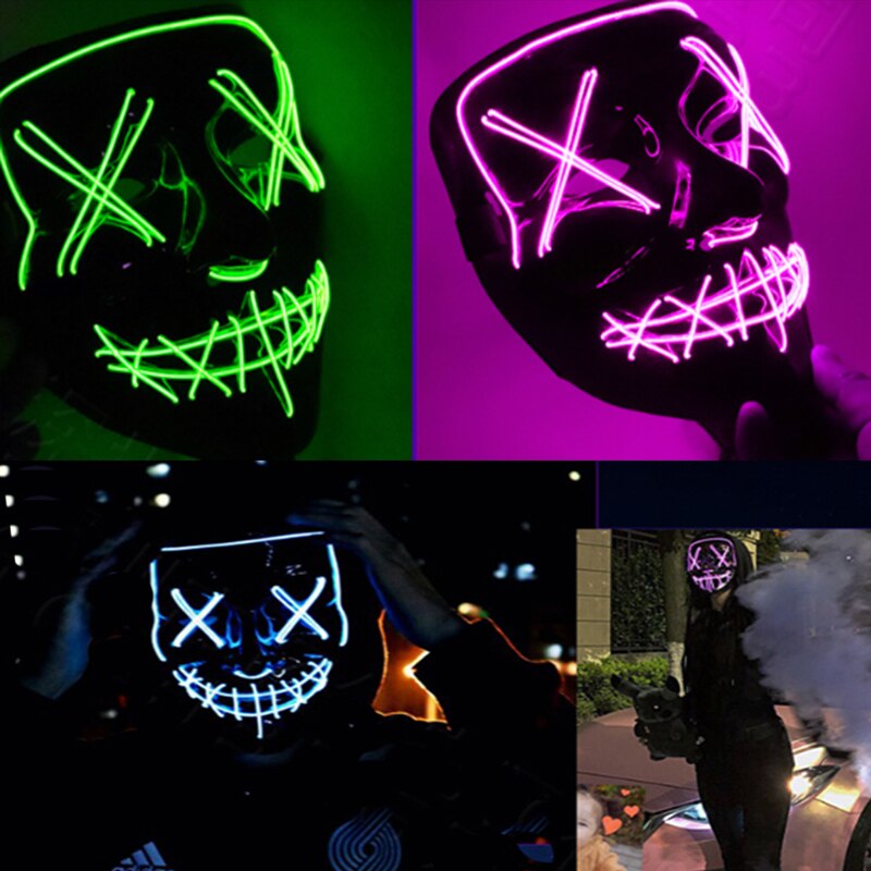 Cosmask Halloween Gemengde Kleur Led Masker Party Masque Maskers Neon Maske Licht Glow In The Dark Horror Masker