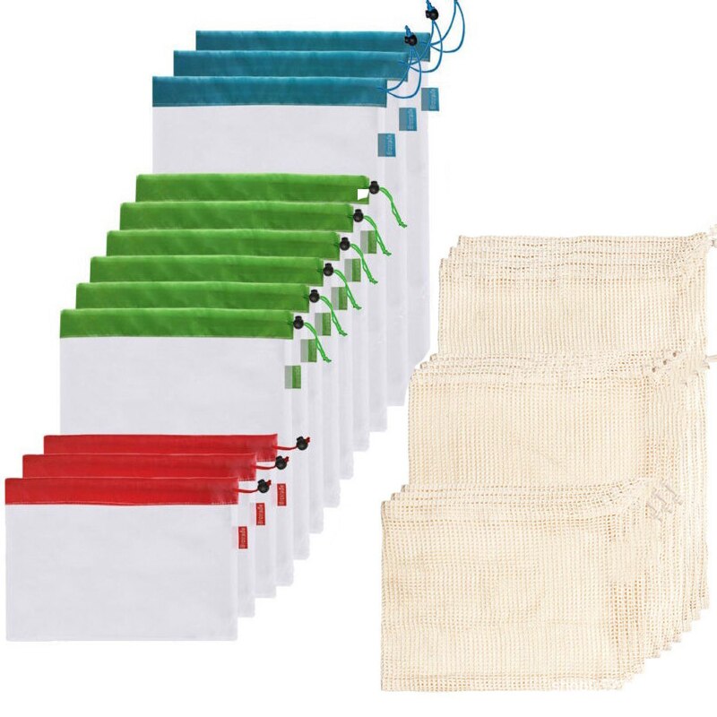 1Pc Herbruikbare Tassen Boodschappentas Herbruikbare Groenten Katoenen Netje Produceren Tassen Eco Keuken Fruit Groenten Tassen Koord