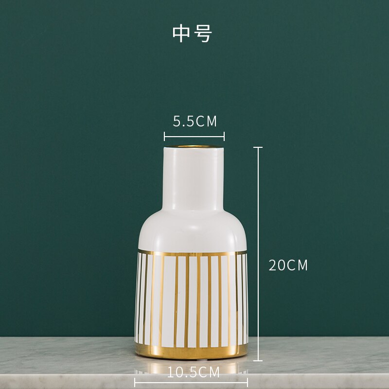 Nordic Rustic Home Decor Ceramics Vases Golden Grain Texture Vase Hydroponics Floral Flowerpot European Style White Ceramic: middle