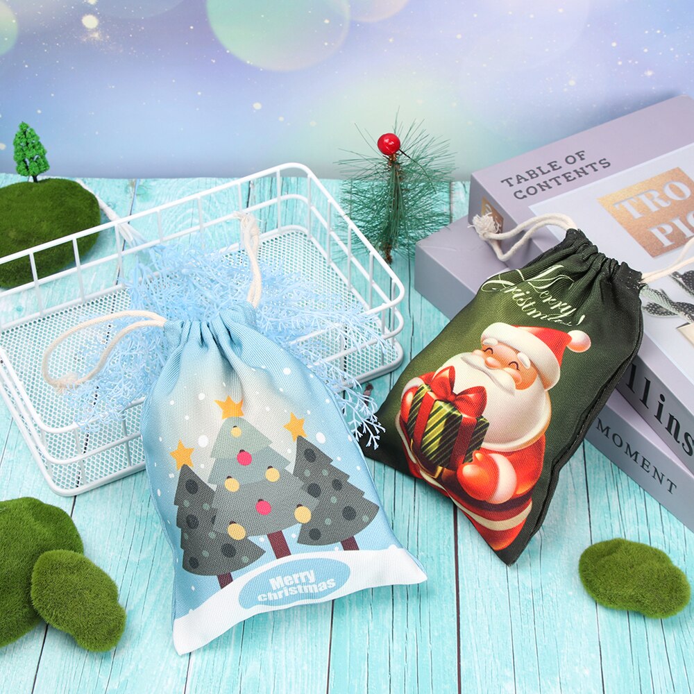 Kersttas met trekkoord voor kinderen, festivaldecoratie, kerstprint, canvas tassen, trekkoordzakje, snoepzak
