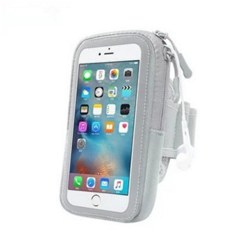 Mobiele Telefoon Houder Case Arm Band Strap Met Rits Pouch/Mobiele Oefening Running Sport Voor Apple Iphone 6 7 8 Ipod Touch Armband: Grey