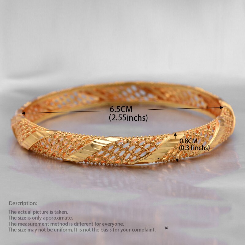 24K (4 Stks/partij) midden-oosten Arabische Dubai Armband Goud Kleur Armbanden Voor Vrouwen Bruid Meisje Afrikaanse Goud Kleur Sieraden Trendy