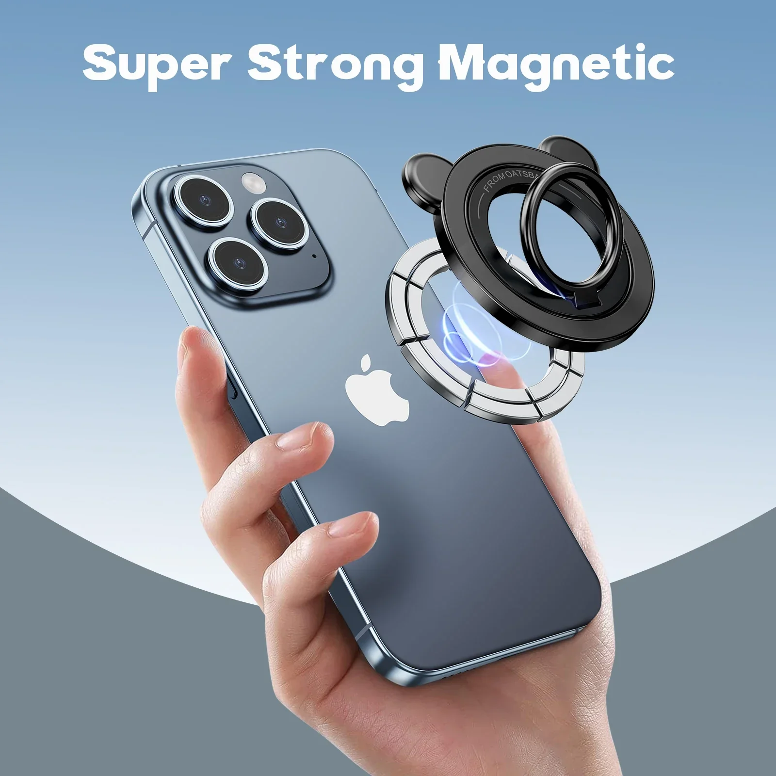 Oatsbasf Magnetischer Telefongriffhalter, tragbarer Telefonständer 360° ° Drehung 90er ° kippen verstellbarer Fingerring-Ständer für praktisch