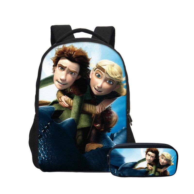 2 unids/set mochila con estampado de furia ligera sin dientes + estuche para lápices cómo entrenar tu mochila de dibujos animados de dragón mochila de viaje para hombre