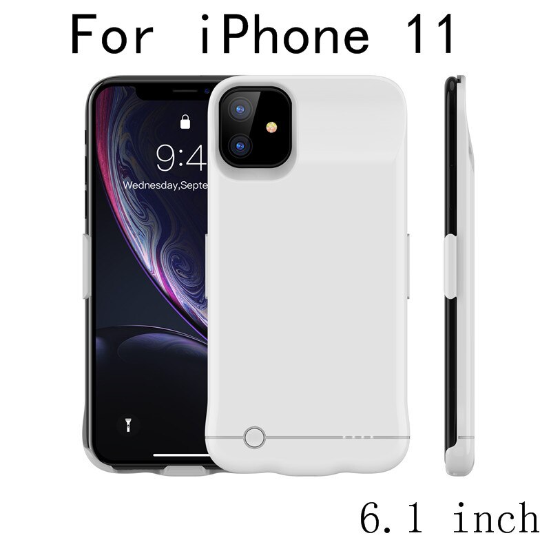 Slim Battery Charger Cases for iPhone 11 Pro Max External Power Bank Case for iPhone 11 Back clip battery Case Charging Cover: i11-White