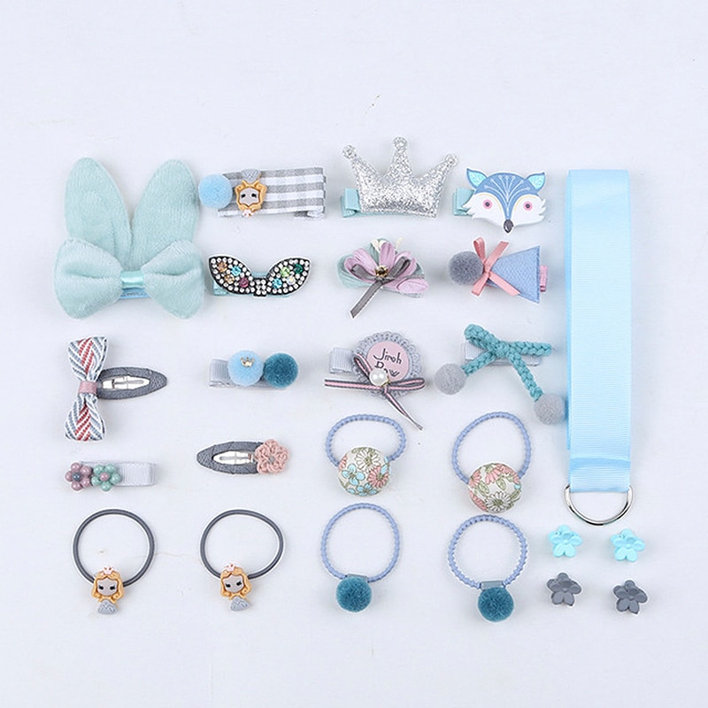 24 Pcs/Set Children Hair Clip Set Baby Head flower Fabric Bow Barrettes Hair clips Girl Elastic hair Headband Headdress