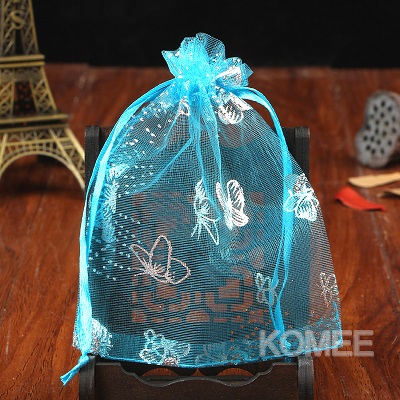 500pcs/lot 11x16cm Butterfly Organza Bags For Christmas Year Wedding Decoration Candy Package Pouches: Lake Blue