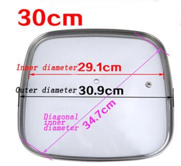 16-32cm køkkengrej forstærket firkantet glaslåg hærdet woklåg pyrex glas rundt kogepande låg med knop premium pande låg: 30cm