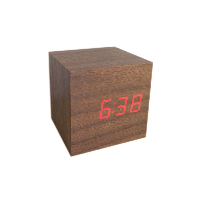 Mini cube sound control alarm clocks wooden clocks LED display cute desk Clock digital clocks AJ6029