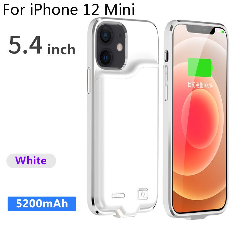 I12 Silm Silikon stoßfest Batterie Ladegerät Fall Für iPhone 12 Pro Max Power Bank Fällen Für iPhone 12 Mini Lade abdeckung Capa: i12 Mini-White