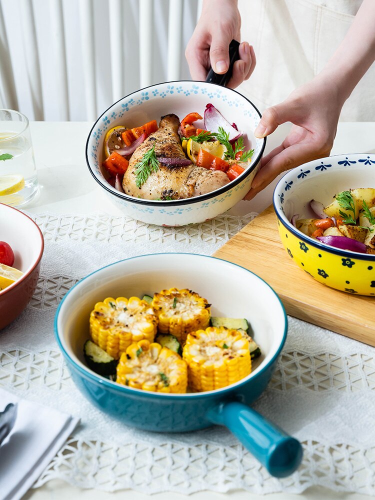 hand-painted ceramic baking bowl salad bowl soup bowl breakfast bowl microwave oven cheese baked rice wy121704