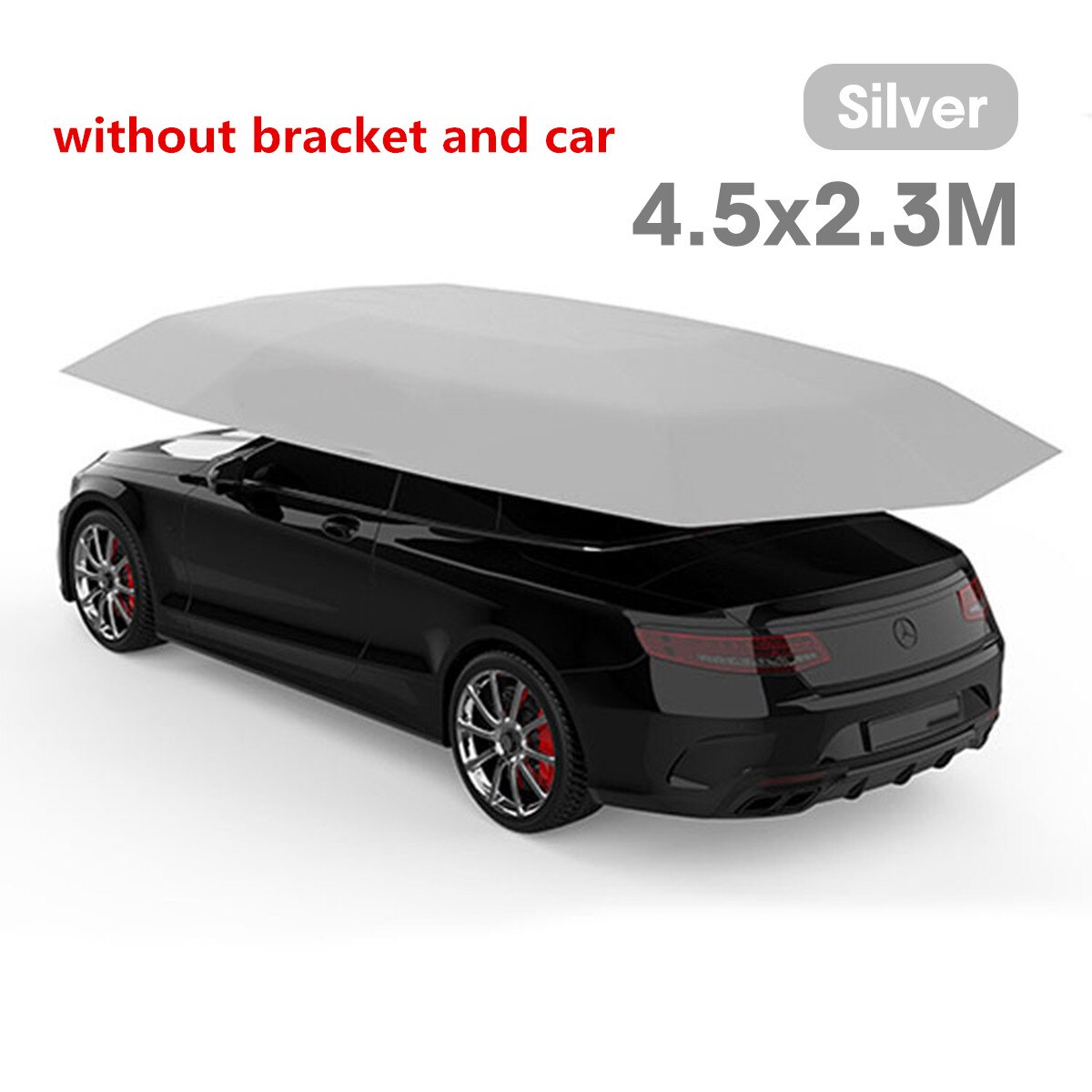4.5x2.3M/4.2x2.1M Esterno Portatile auto Veicolo auto Tenda Ombrellone Ombra Della Copertura del Panno di Oxford del Poliestere coperture Senza staffa: 4.5x2.3 M argento
