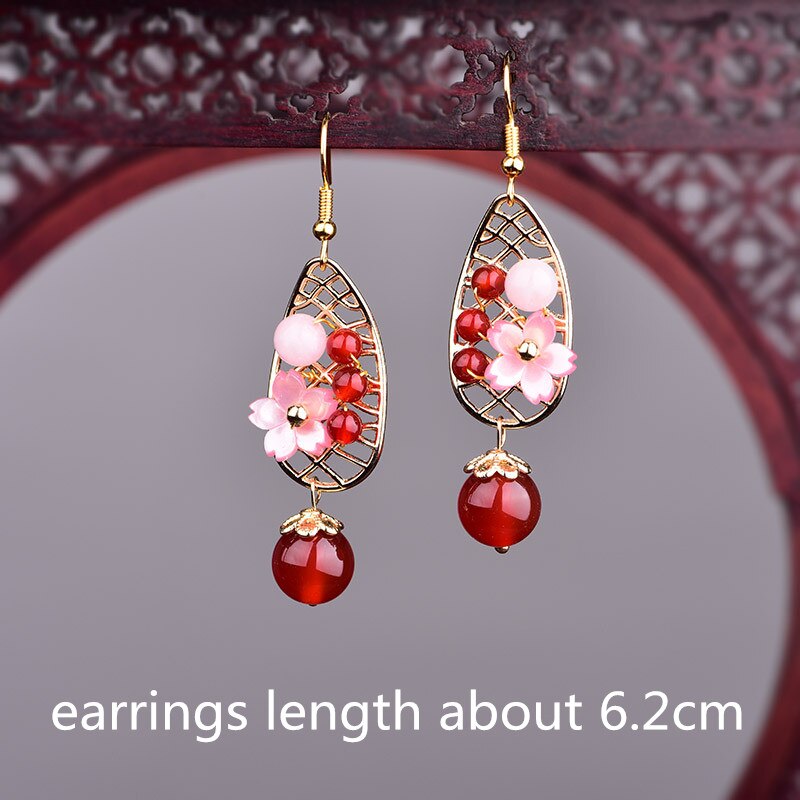 Yanting Cloisonne Butterfly Earrings For Women Natural Stone Earings Shell Flower Ethnic Earrings Hanging: 328