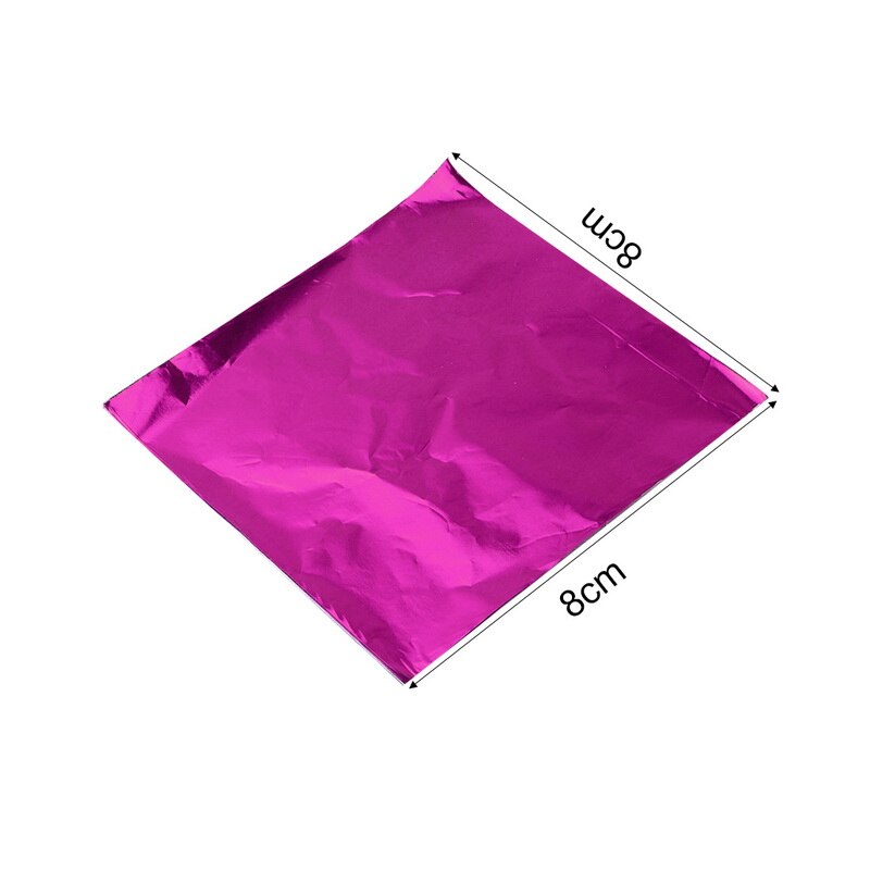 Junijour 100 st 8 x 8cm självmat aluminiumfolie papper choklad godis förpackning 10 färger fest födelsedag omslag folie pappersklistermärke: Rosröd