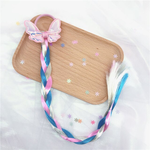 Diadema trenzada de mariposa con lazo de dibujos animados para niña, soporte para cola de caballo, bandas de goma, accesorios para bebé, peluca: 7