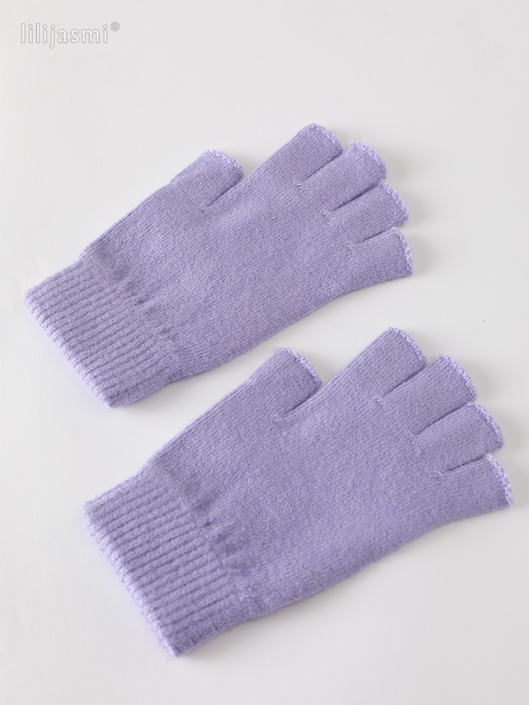 Wolle Fausthandschuh ausgesetzt Fingerspitze Damen Handschuhe Winter Herbst Arbeitshandschuhe gestrickt für Frauen Fingerlose Handschuhe Antrieb Fäustlinge: Lavendel