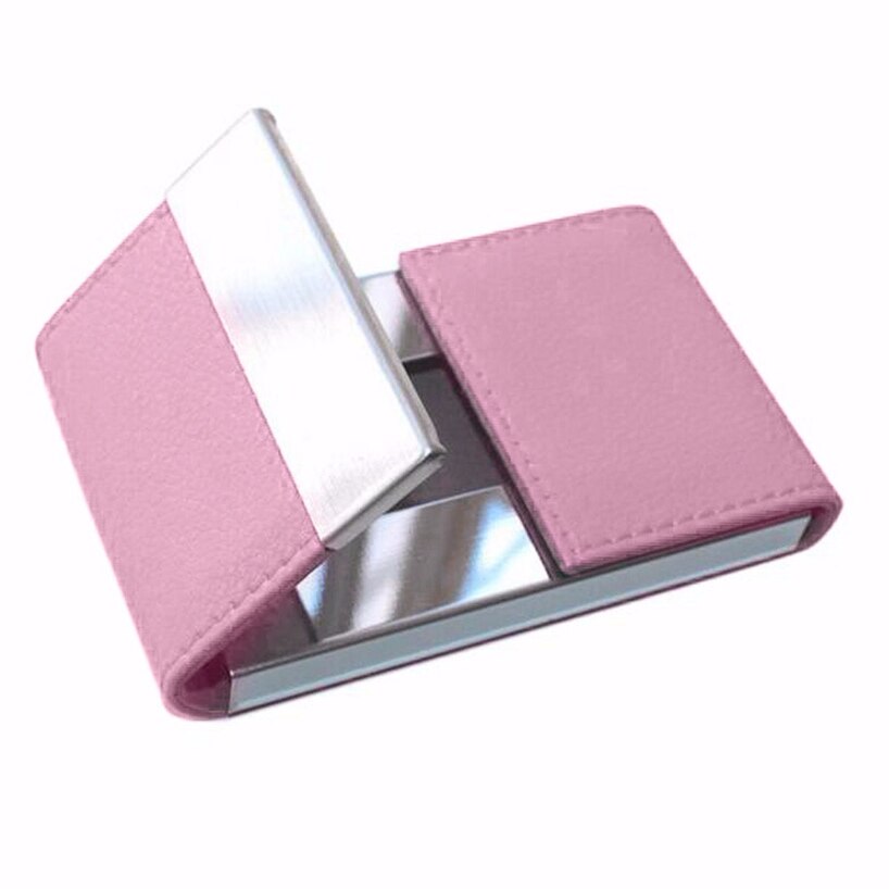 Aelicy Women Pink PU Leather Metal Double Open Credit Card Cover Package Box Business Card ID Name Card Holder Case Card Wallet0