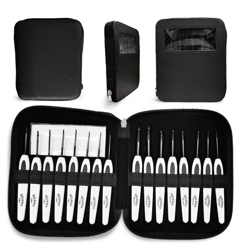 Crochet Hooks Kit Ergonomic Plastic Handle Knitting Needles Set Different Sizes For DIY Craft Yarn Socks Sweater Weaving Tools