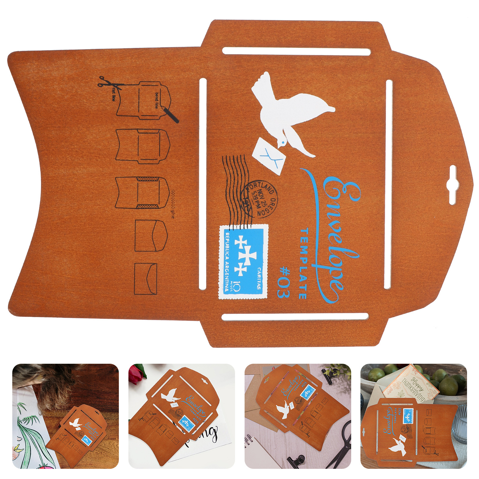 Wooden Envelope Maker Stencil Durable DIY Tool for Greeting Cards Invitation Letters Packaging Template Stencil