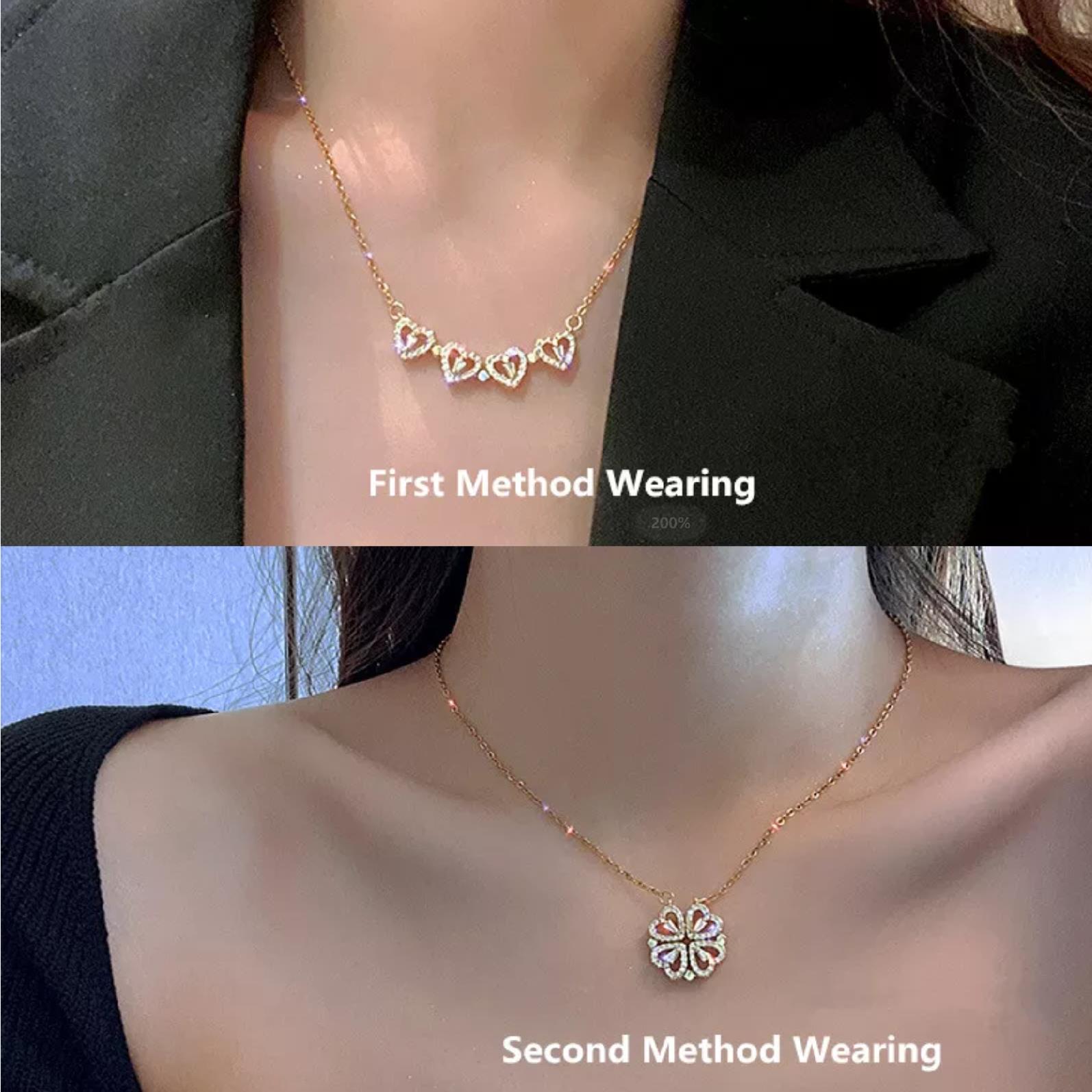 Collier trèfle à quatre feuilles pliable magnétique en forme de cœur, pendentif , de mariage, bijoux de fête