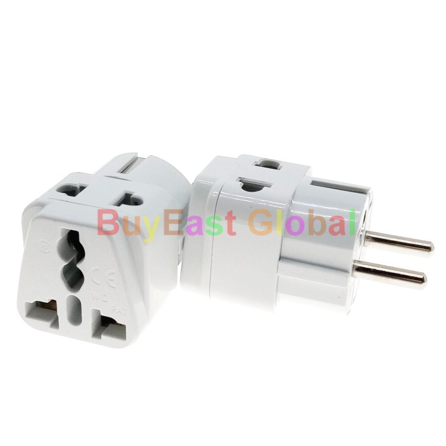 2 IN 1 - EU Schuko Israeli German French Korea Electrical Plug Adapter AC100~250V 16A White Color