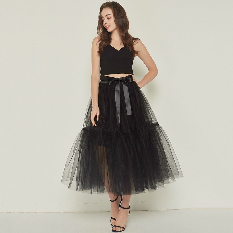 Jupon Long en Tulle, 4 couches, noir et marron, sans capuche, sous-jupe pour fille, robe de mariée, CQ060: Black
