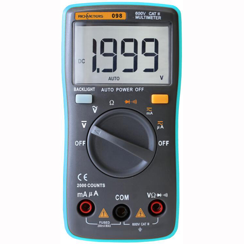 Auto Range Digital Multimeter Large Screen Backlight Buzzer Protection AC DC Ammeter Voltmeter Ohm Portable 2000 counts RM098