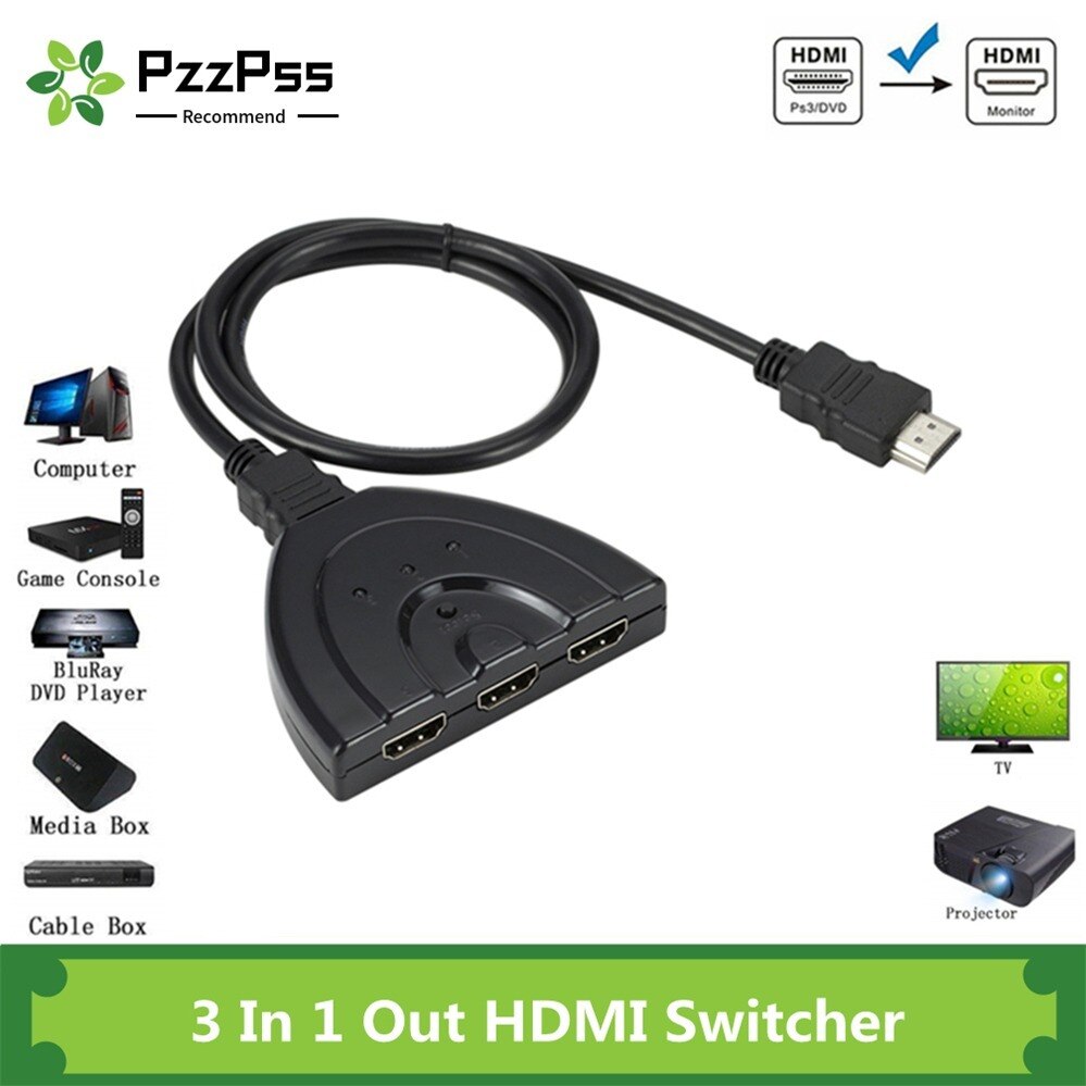 Pzzpss 3 Poorten Hdmi Switcher Adapter Kabel 1080P Hdmi Splitter Hub Hdmi Switcher 3 In 1 Out Switch Hub voor Hdtv Computer Pc