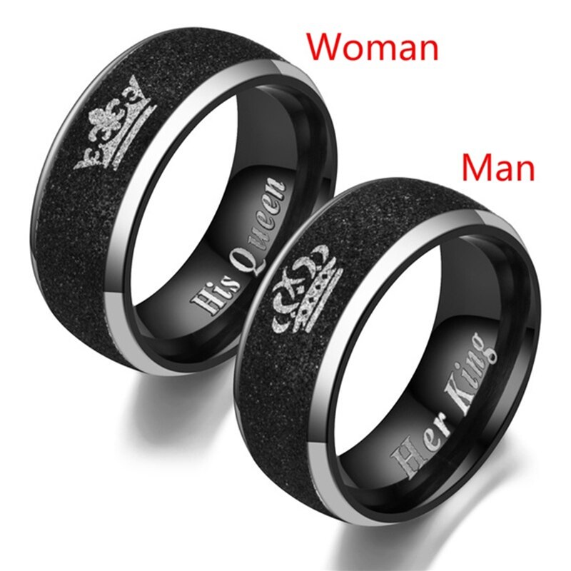 Bague couronne en titane et acier, Style Simple, perles noires, sable, lettrage anglais, bague de Couple reine, bijoux pour hommes et femmes (1 pièces)