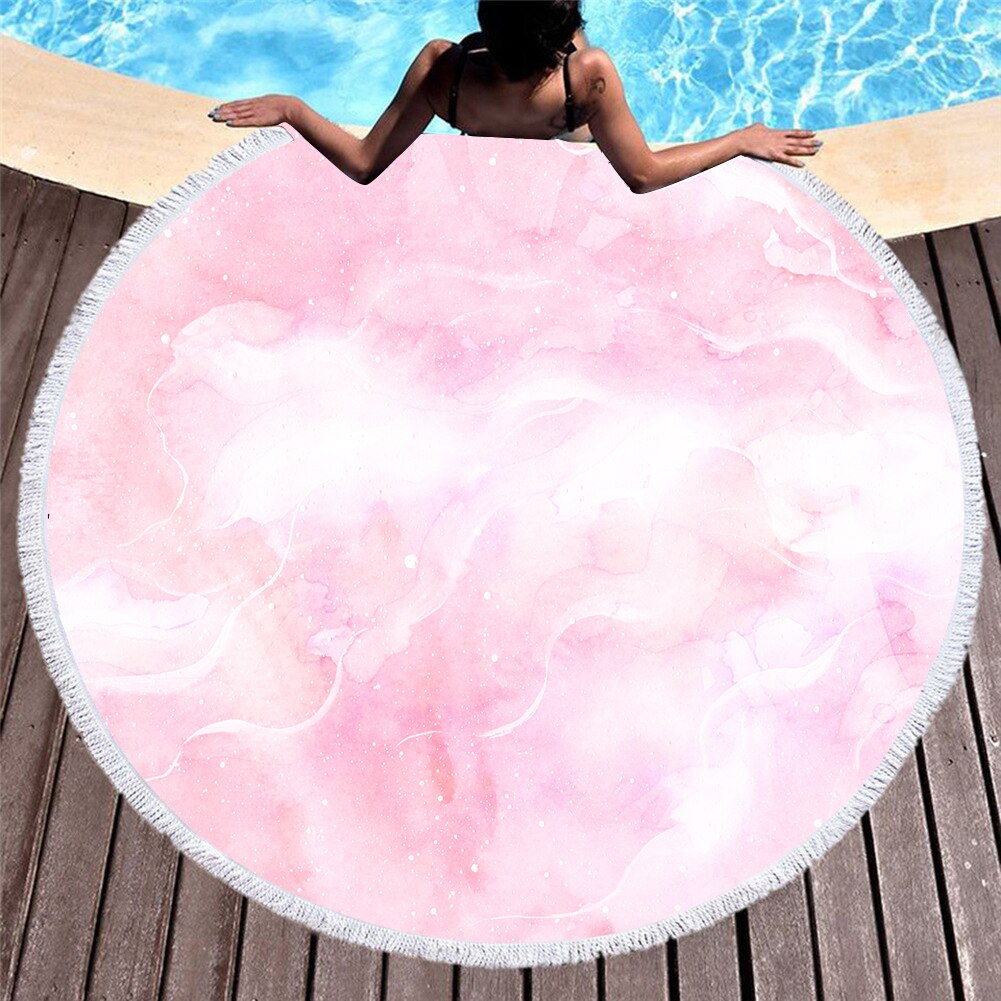 Serviette de plage ronde en microfibre pour adultes, motif de marbre coloré imprimé en 3D, tapis de Yoga avec pampilles, été, 150cm, T609: 11