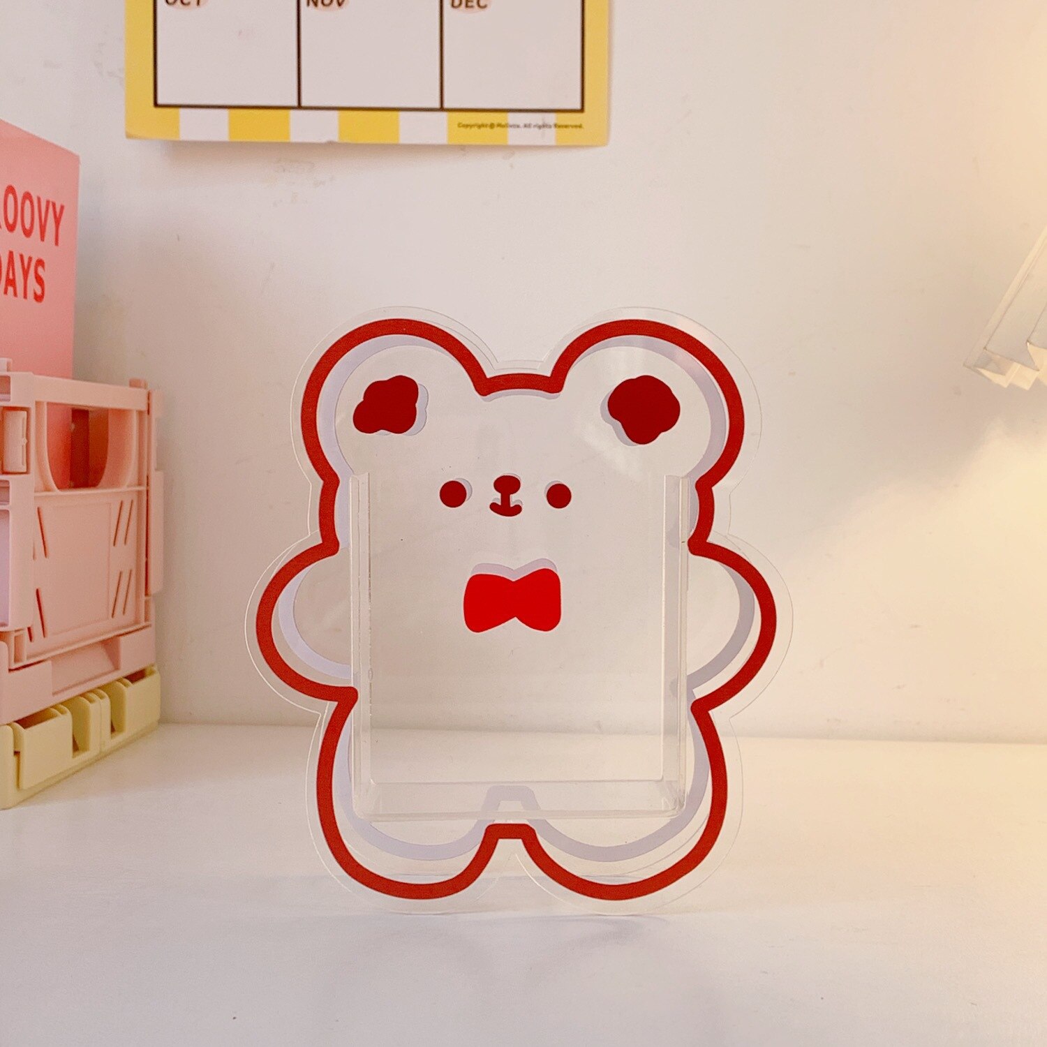 Organizador Kawaii para bolígrafos, caja de almacenamiento bonita, creativa, de acrílico, para decoración de escritorio, transparente, para estudiantes: tea bear