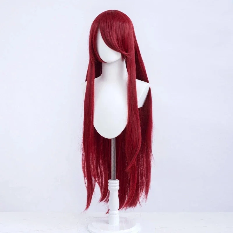 Anime Kushina Uzumaki 100cm Long Wine Red Synthetic Hair Full Bangs Cosplay Wig