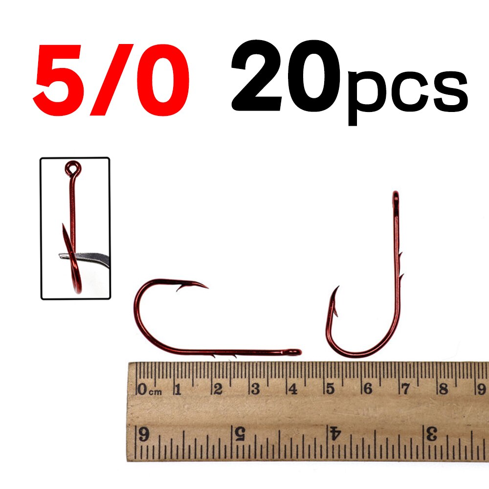 Elllv 20PCS Red Baitholder Fishing Hook Offset Narrow Bait Hook #14 - 5/0 Double Barbs High Carbon Steel Fish Hooks: 20pcs size 5L0