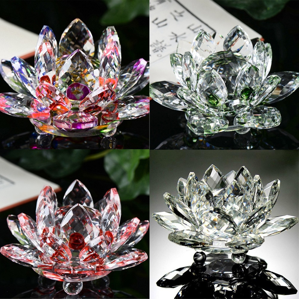 60mm cuarzo artesanía de cristal con de flor de loto vidrio pisapapeles Fengshui adornos figuras hogar boda decoración Souvenir