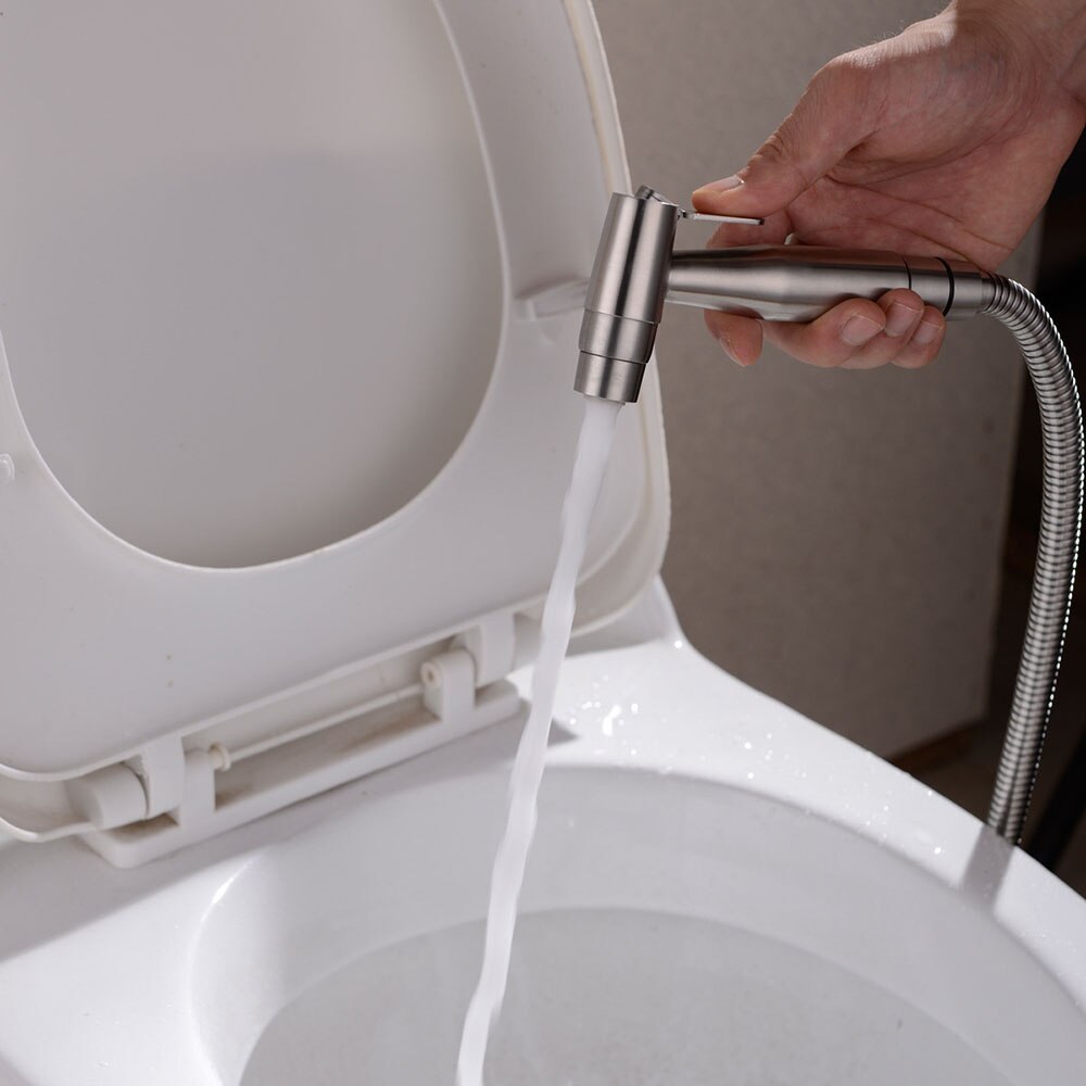Double Function Stainless Steel Toilet Bidet Faucet Bathroom Handheld Bidet Sprayer Set Kit Tank Hook & Wall Mount