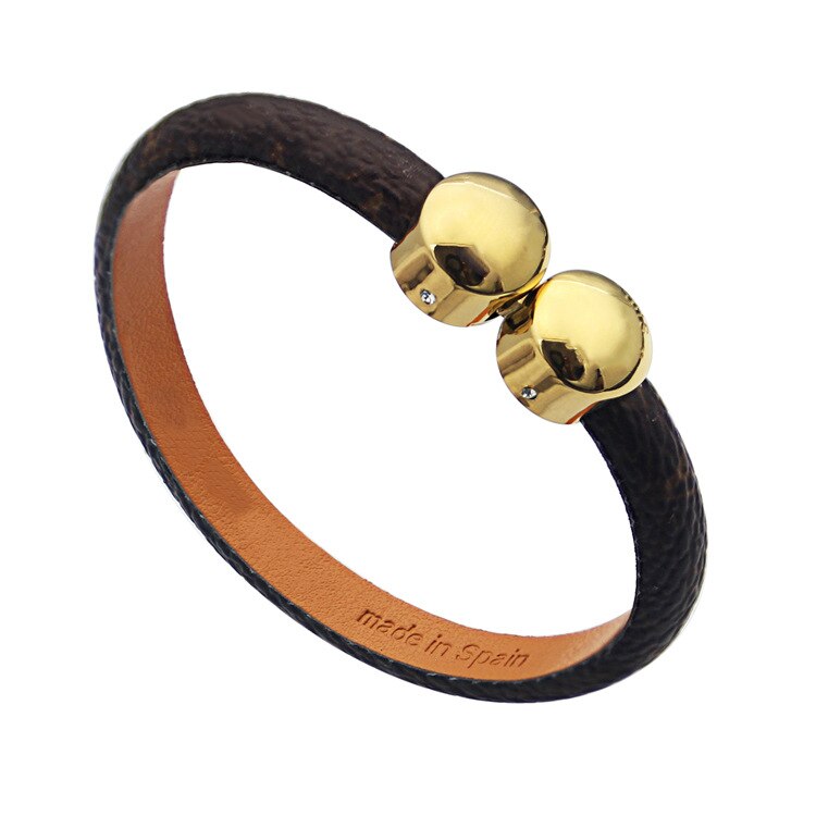 V Leather Bracelet V double round coffee pattern leather bracelet for woman