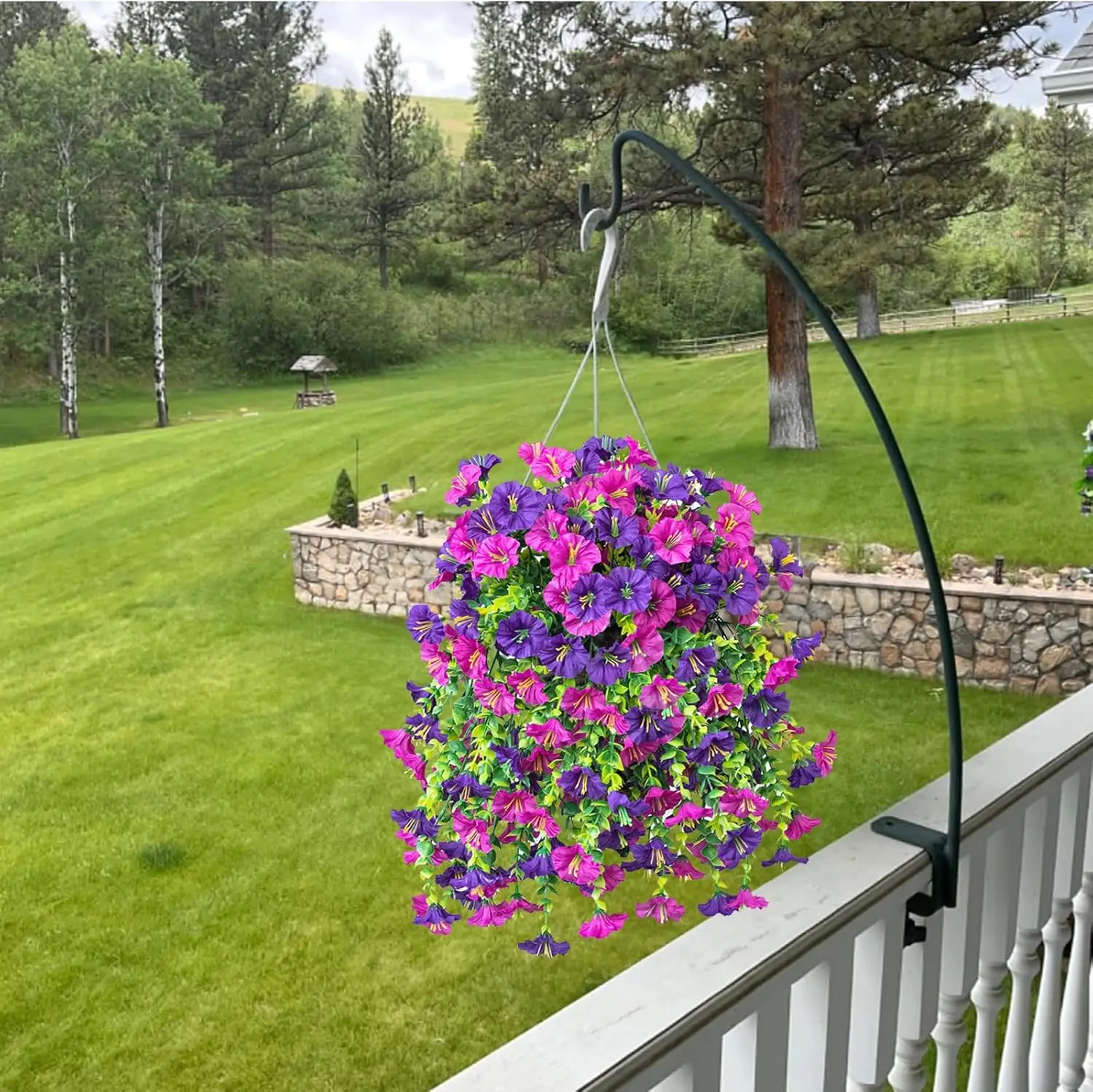 Flores artificiales colgantes, plantas de seda sintética, moradas, gloria matutina, enredaderas largas, resistentes a los rayos UV, realistas para decoración de jardín y balcón