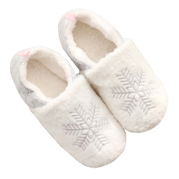 Kobiety kapcie zimowe ciepłe futro Inoor buty płaskie przytulne miękkie domowe kapcie kobieta śnieżynka białe antypoślizgowe kobiece suwaki prezent DE: 6