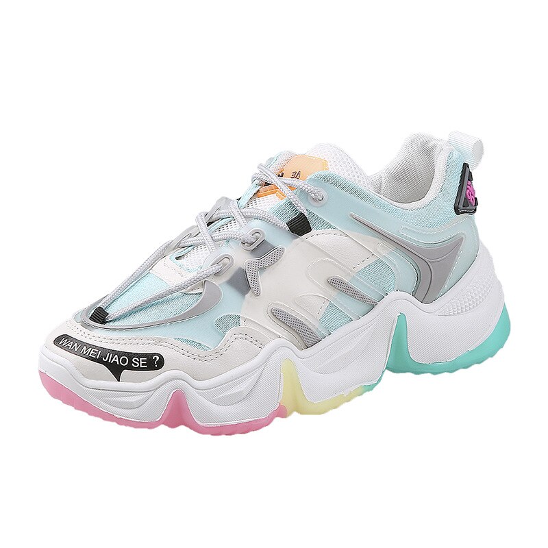 Kvindelige chunky sneakers sommer designere blomster modekvinder snøre afslappet sko til kvinder dame sneaker tennis: .blå / 37