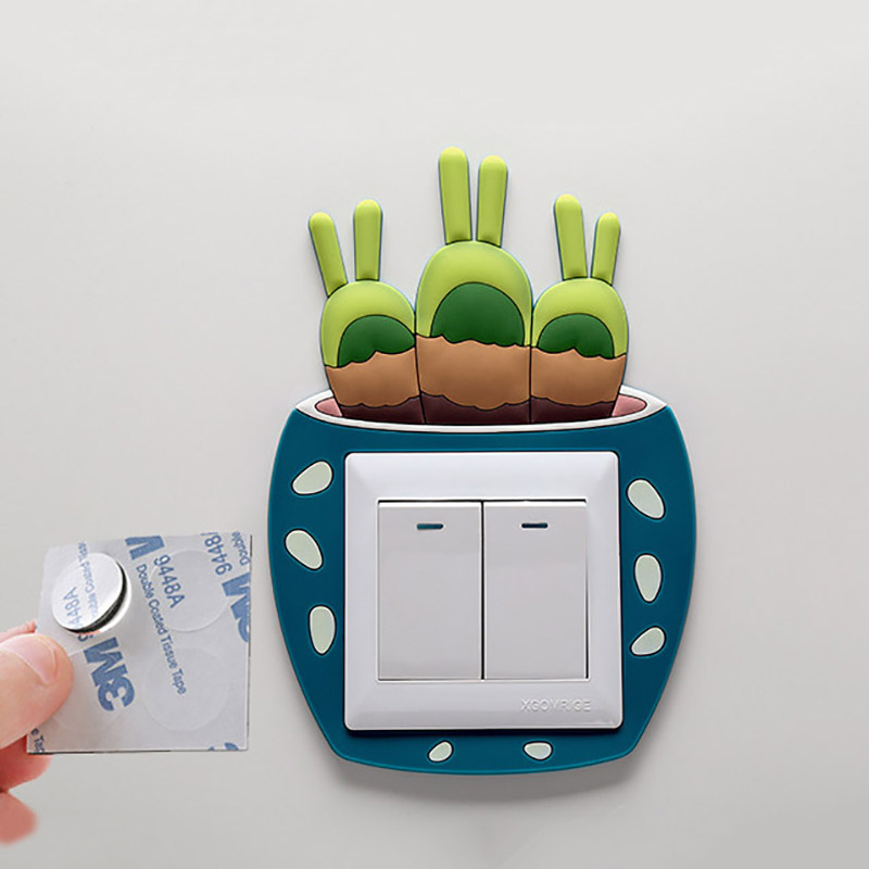 Cactus de dibujos animados fluorescentes, pegatinas para interruptor de pared, decoración para habitación de bebé, interruptor de luz luminoso, decoraciones de pared 3d